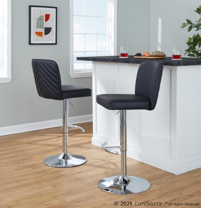 Henry Chrome Black Faux Leather Contemporary Adjustable Barstool (Set of 2)