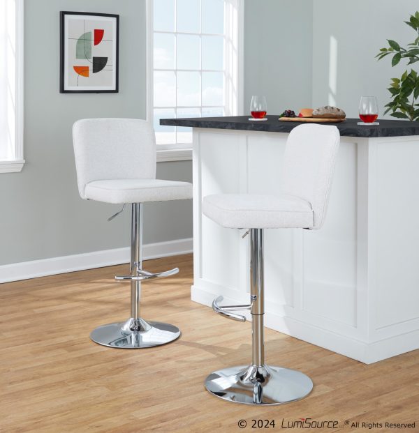 Henry Chrome and White Contemporary Adjustable Swivel Barstools Set of 2 1