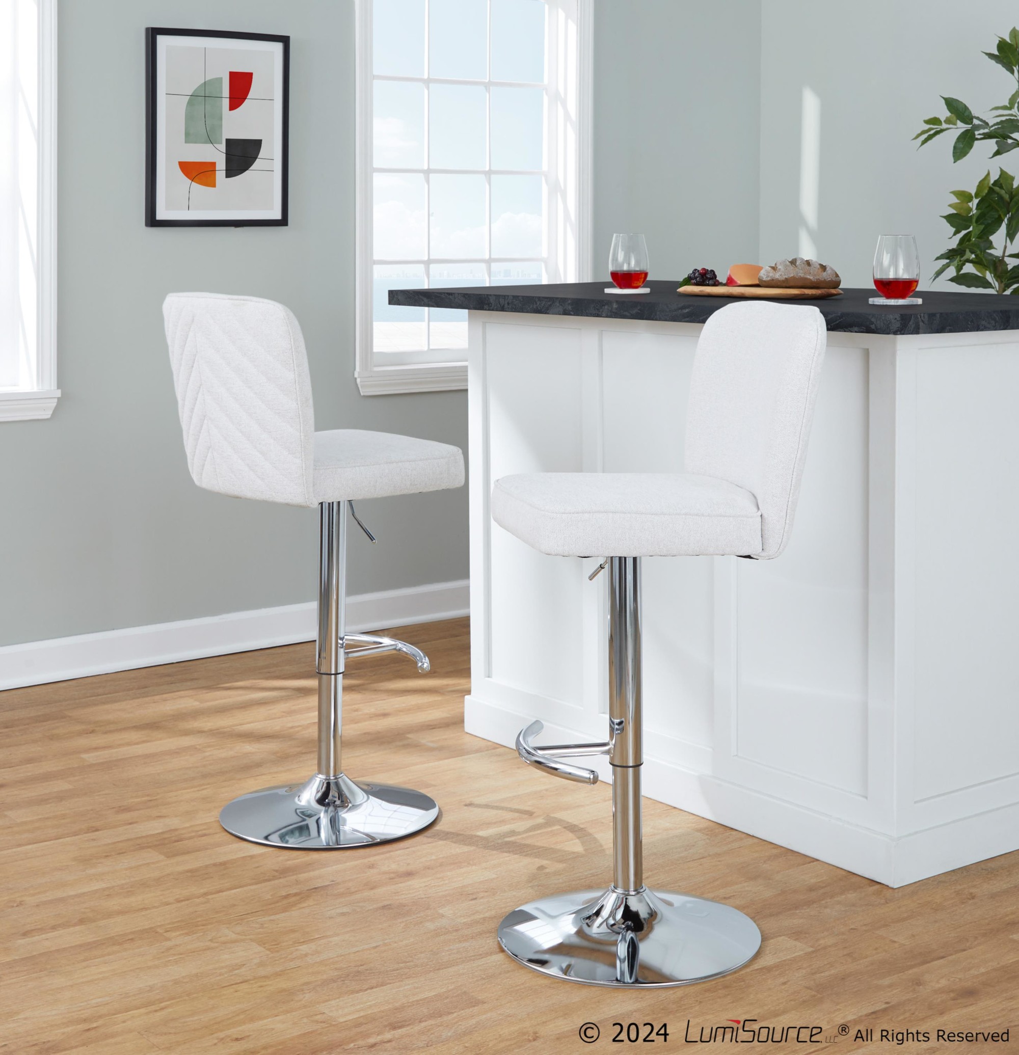 Henry Chrome and White Contemporary Adjustable Swivel Barstools (Set of 2) 1 Henry Chrome and White Contemporary Adjustable Swivel Barstools (Set of 2)