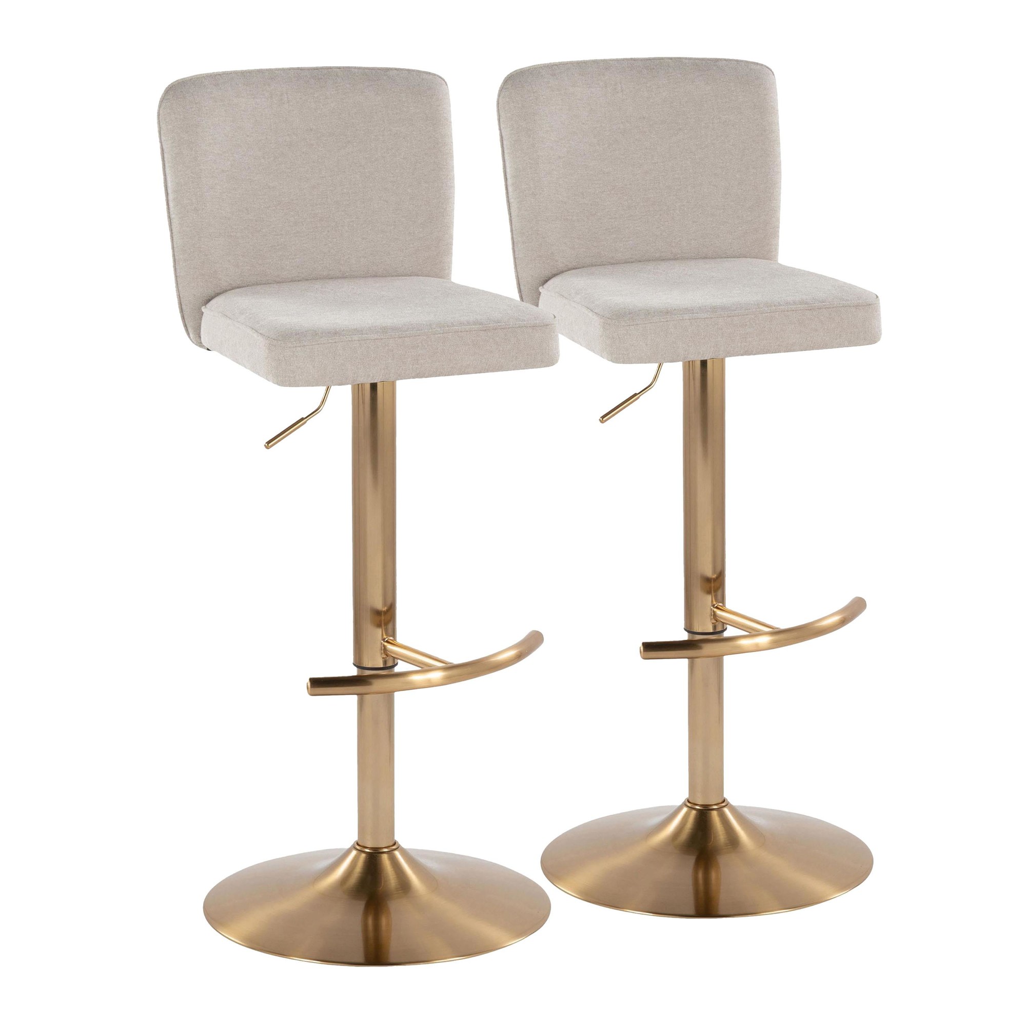 Henry Contemporary Gold Metal Beige Fabric Adjustable Barstool (Set of 2) 3 Henry Contemporary Gold Metal Beige Fabric Adjustable Barstool (Set of 2) - Image 3