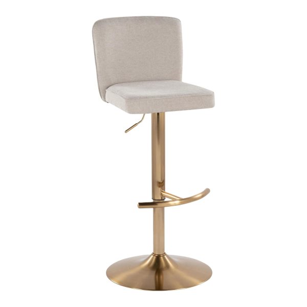 Henry Contemporary Gold Metal Beige Fabric Adjustable Barstool Set of 2 3