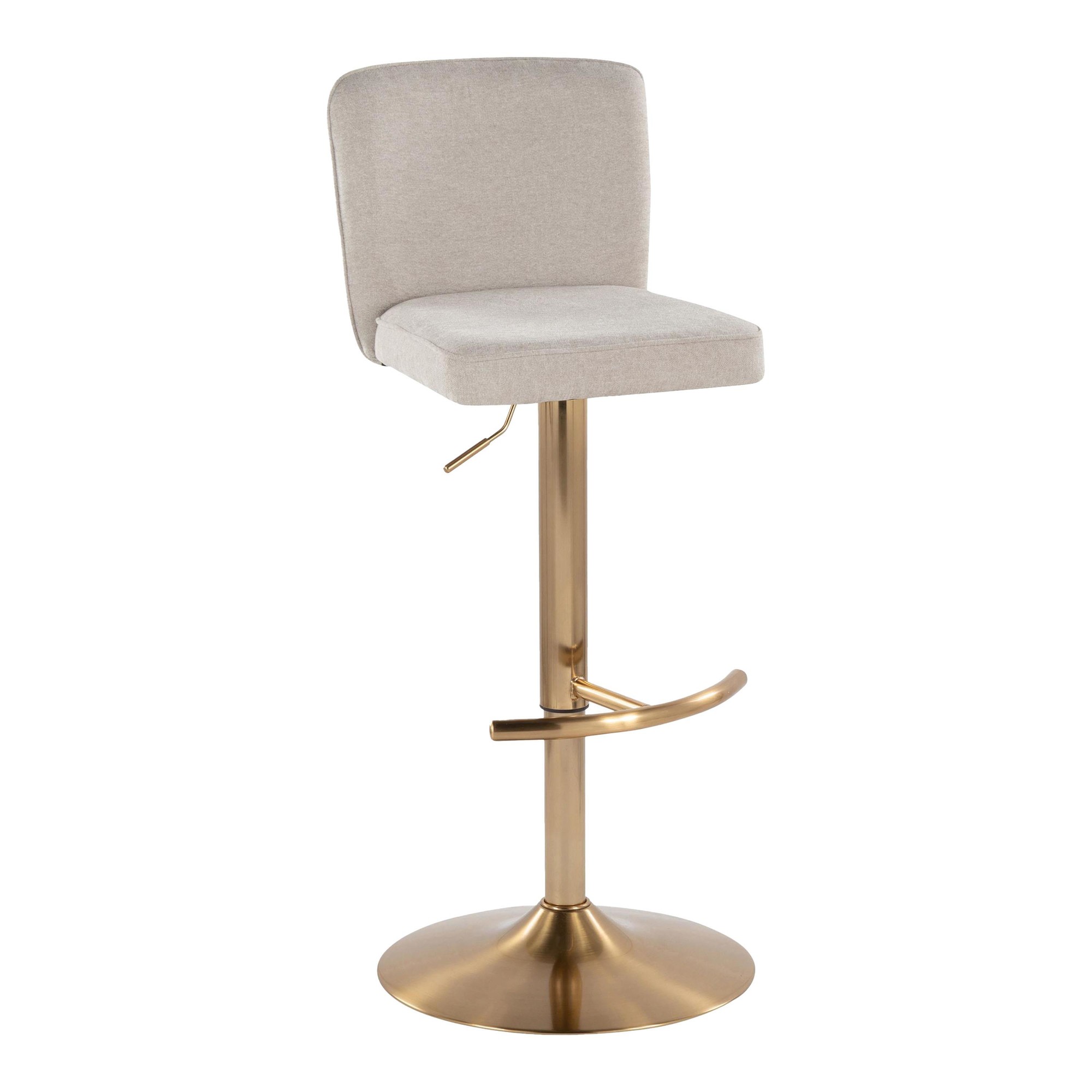 Henry Contemporary Gold Metal Beige Fabric Adjustable Barstool (Set of 2) 4 Henry Contemporary Gold Metal Beige Fabric Adjustable Barstool (Set of 2) - Image 4