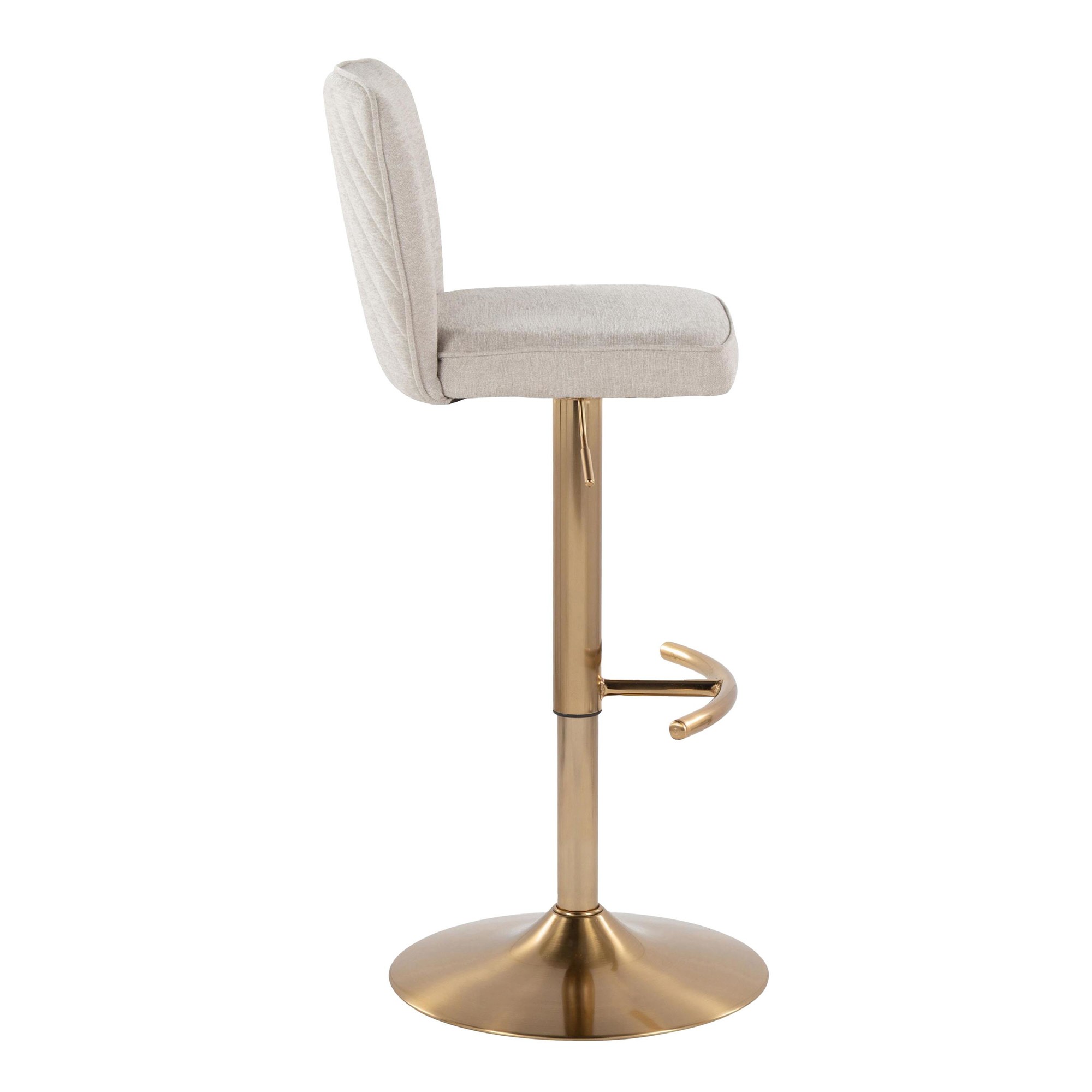 Henry Contemporary Gold Metal Beige Fabric Adjustable Barstool (Set of 2) 5 Henry Contemporary Gold Metal Beige Fabric Adjustable Barstool (Set of 2) - Image 5