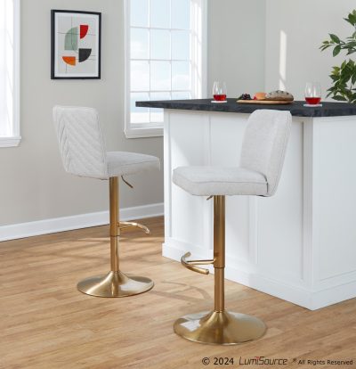 Henry Contemporary Gold Metal Beige Fabric Adjustable Barstool (Set of 2)