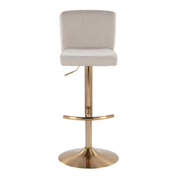 Henry Contemporary Gold Metal Beige Fabric Adjustable Barstool Set of 2 7