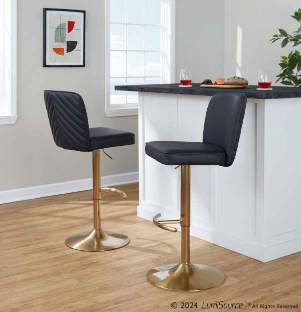 Henry Gold and Black Faux Leather Contemporary Barstools Set of 2 1
