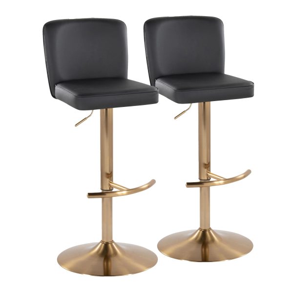 Henry Gold and Black Faux Leather Contemporary Barstools Set of 2 2
