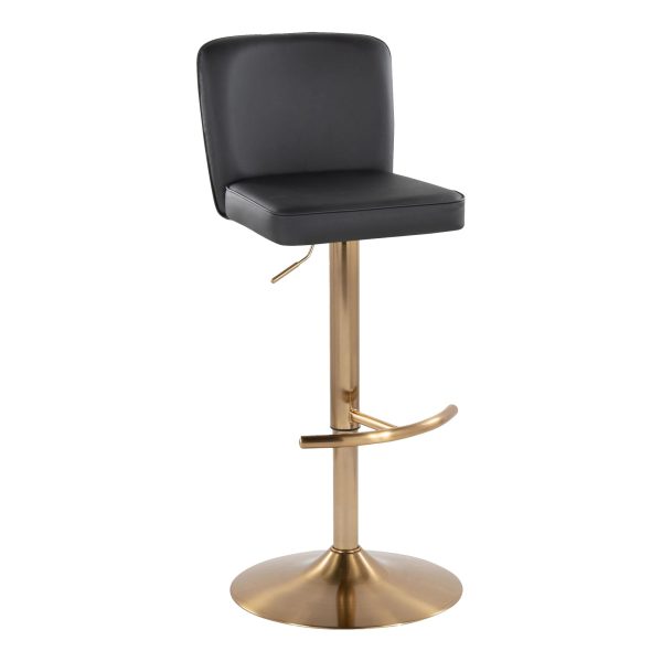 Henry Gold and Black Faux Leather Contemporary Barstools Set of 2 3