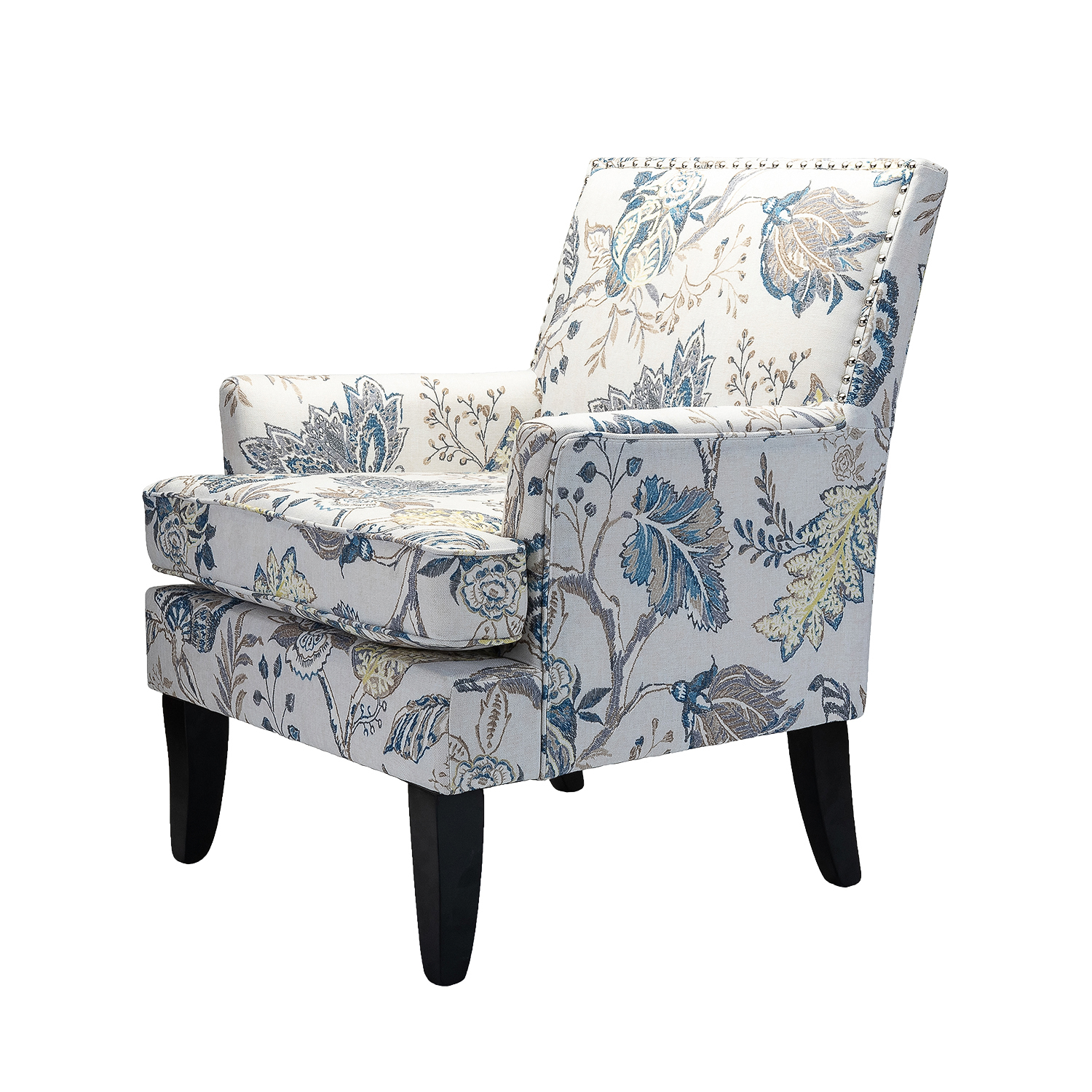 Herrera Blue Print Linen Nailhead Trim Accent Armchair 1 Herrera Blue Print Linen Nailhead Trim Accent Armchair