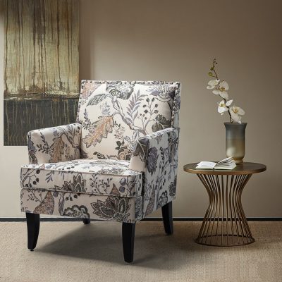 Herrera Floral Print Linen Nailhead Trim Accent Armchair