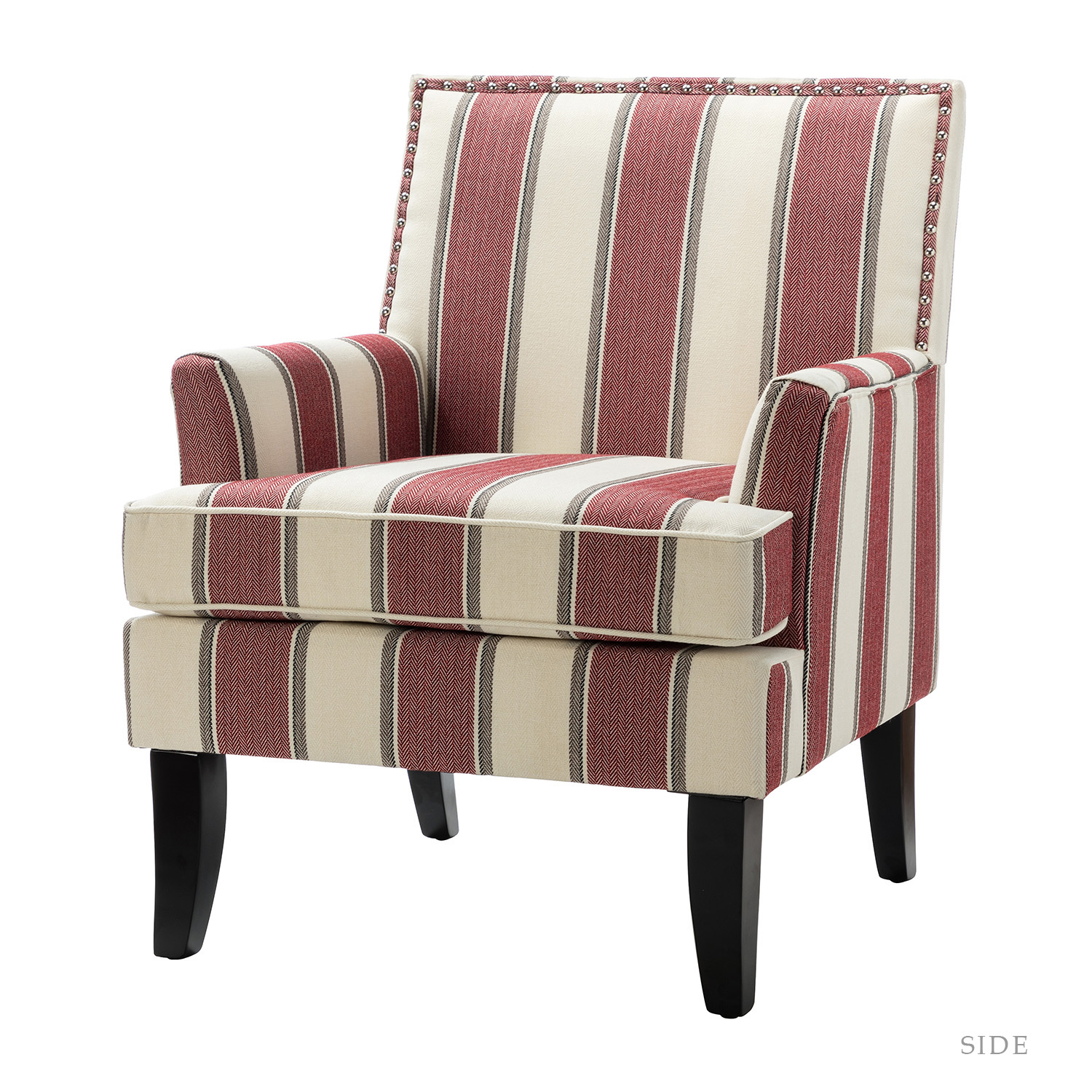 Herrera Red Pattern Birch Wood Nailhead Trim Accent Armchair 2 Herrera Red Pattern Birch Wood Nailhead Trim Accent Armchair - Image 2