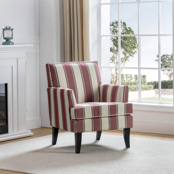 Herrera Red Pattern Birch Wood Nailhead Trim Accent Armchair