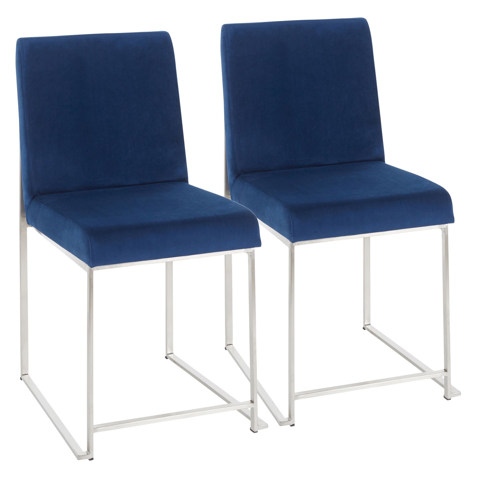 High Back Fuji Blue Velvet Contemporary Dining Chairs (Set of 2) 3 High Back Fuji Blue Velvet Contemporary Dining Chairs (Set of 2) - Image 3