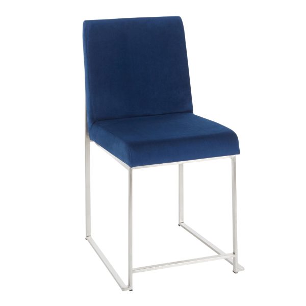 High Back Fuji Blue Velvet Contemporary Dining Chairs Set of 2 3