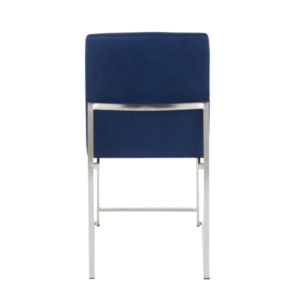High Back Fuji Blue Velvet Contemporary Dining Chairs Set of 2 6