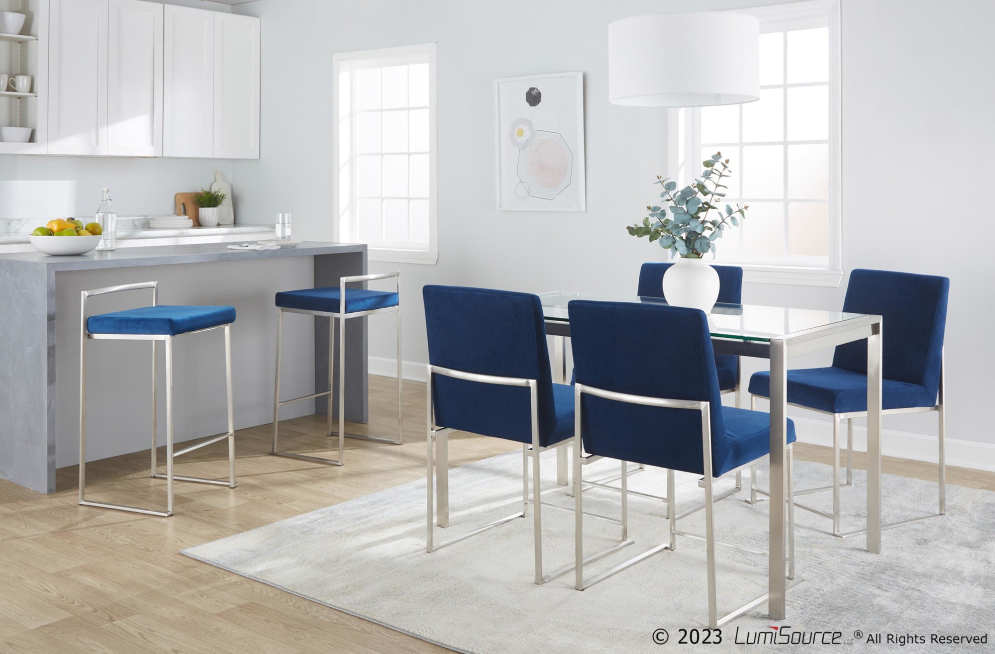 High Back Fuji Blue Velvet Contemporary Dining Chairs (Set of 2) 1 High Back Fuji Blue Velvet Contemporary Dining Chairs (Set of 2)
