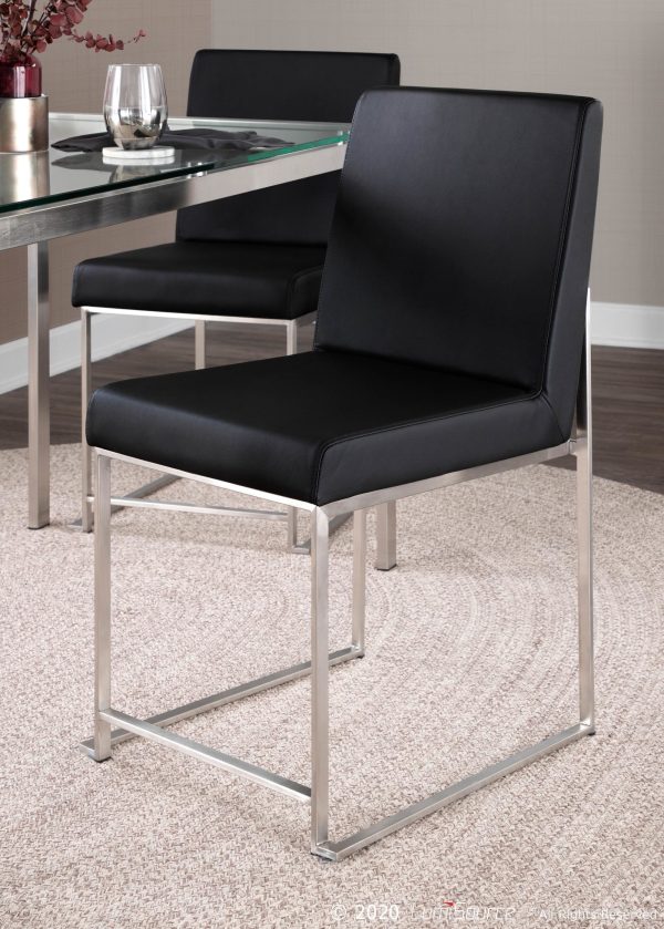High Back Fuji Contemporary Black Faux Leather Dining Chairs Set of 2 1