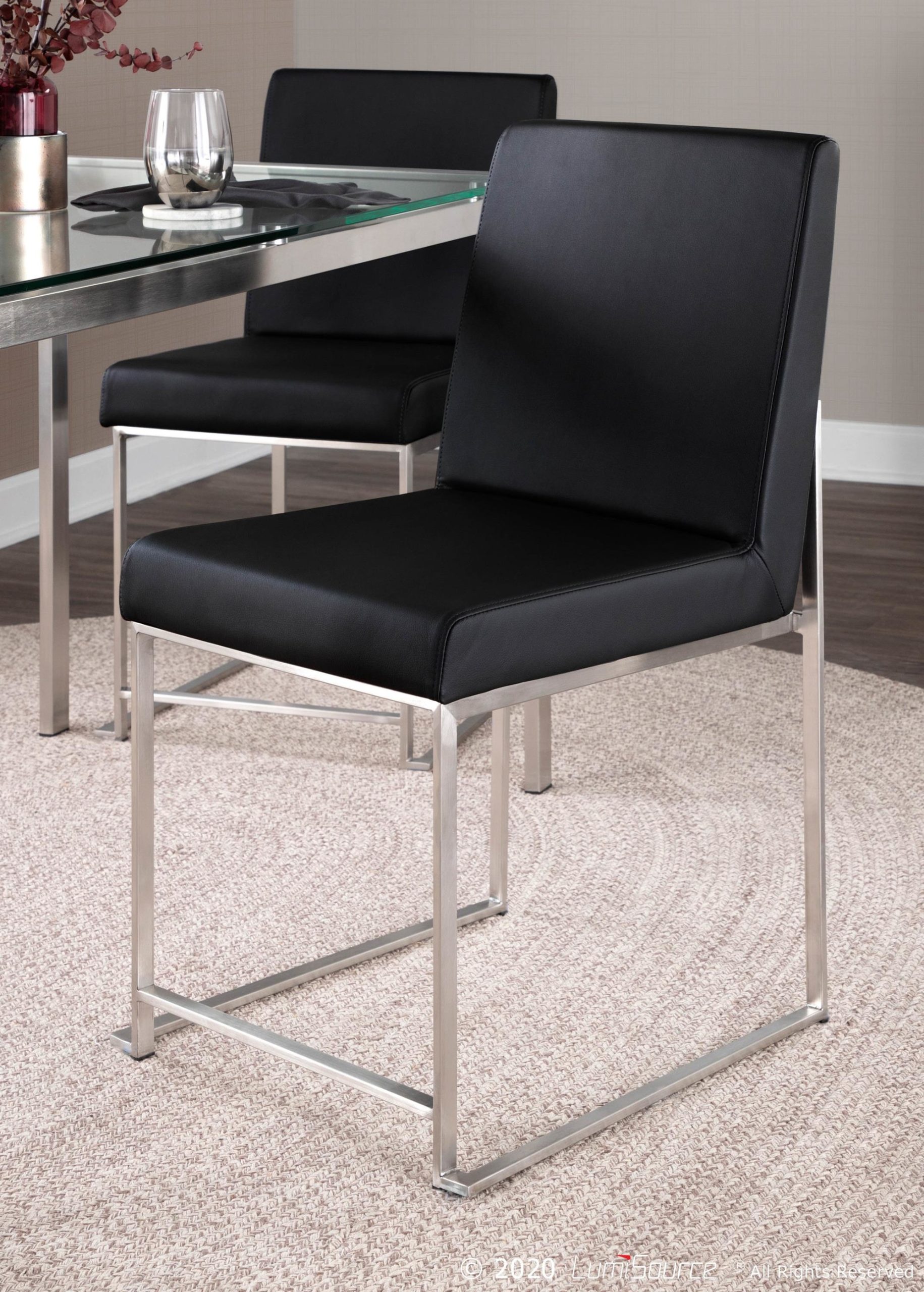 High Back Fuji Contemporary Black Faux Leather Dining Chairs (Set of 2) 2 High Back Fuji Contemporary Black Faux Leather Dining Chairs (Set of 2) - Image 2