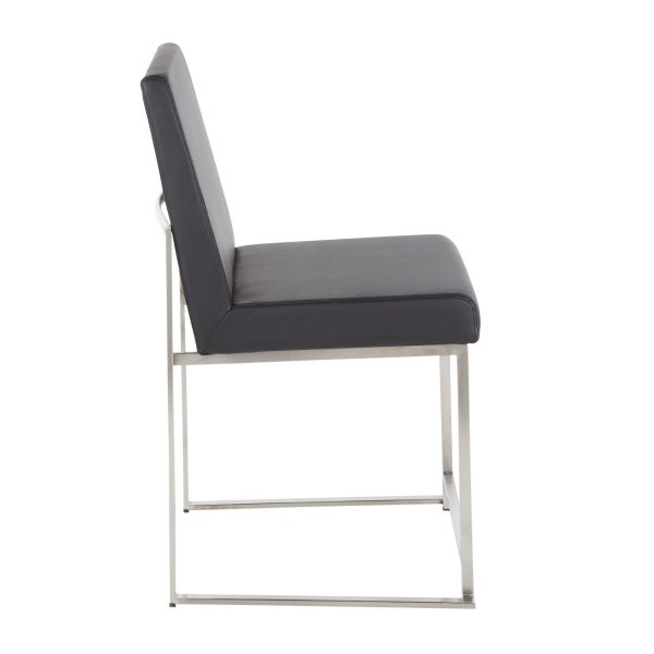 High Back Fuji Contemporary Black Faux Leather Dining Chairs Set of 2 10