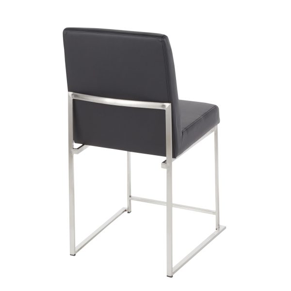 High Back Fuji Contemporary Black Faux Leather Dining Chairs Set of 2 11