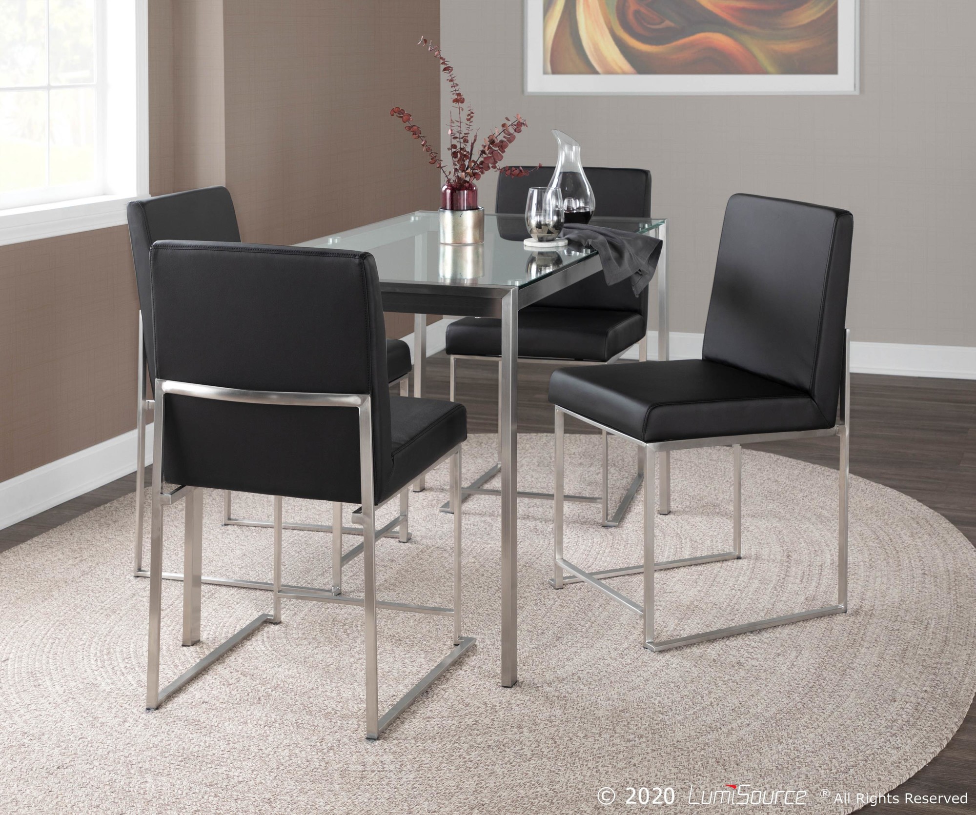 High Back Fuji Contemporary Black Faux Leather Dining Chairs (Set of 2) 4 High Back Fuji Contemporary Black Faux Leather Dining Chairs (Set of 2) - Image 4