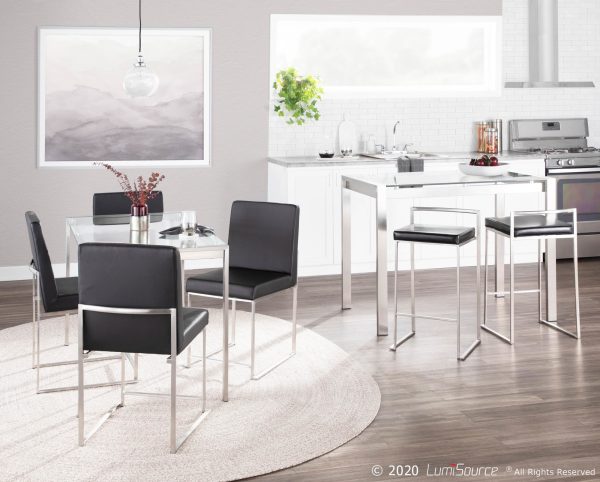 High Back Fuji Contemporary Black Faux Leather Dining Chairs Set of 2 5