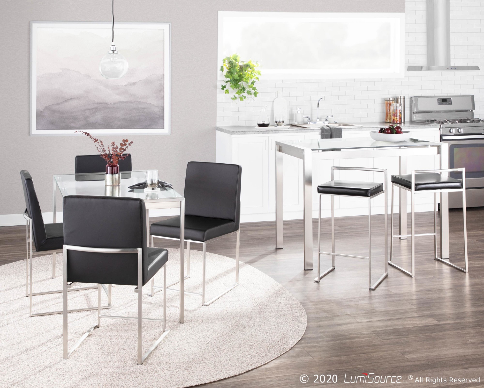 High Back Fuji Contemporary Black Faux Leather Dining Chairs (Set of 2) 5 High Back Fuji Contemporary Black Faux Leather Dining Chairs (Set of 2) - Image 5