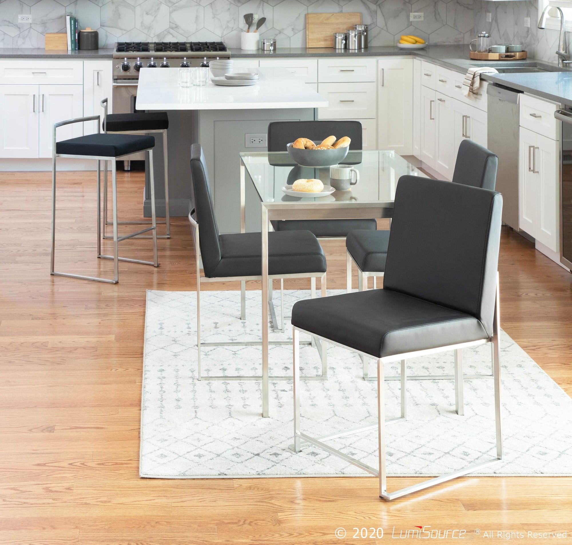 High Back Fuji Contemporary Black Faux Leather Dining Chairs (Set of 2) 6 High Back Fuji Contemporary Black Faux Leather Dining Chairs (Set of 2) - Image 6