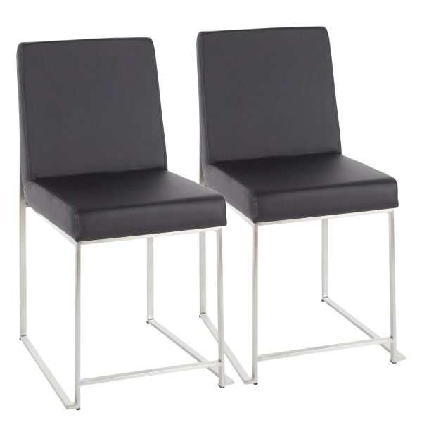High Back Fuji Contemporary Black Faux Leather Dining Chairs Set of 2 8
