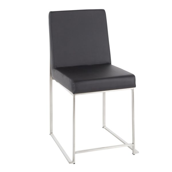 High Back Fuji Contemporary Black Faux Leather Dining Chairs Set of 2 9
