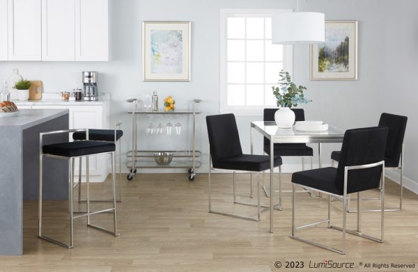High Back Fuji Contemporary Black Velvet Dining Chairs Set of 2 1