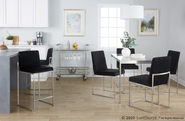 High Back Fuji Contemporary Black Velvet Dining Chairs Set of 2 2