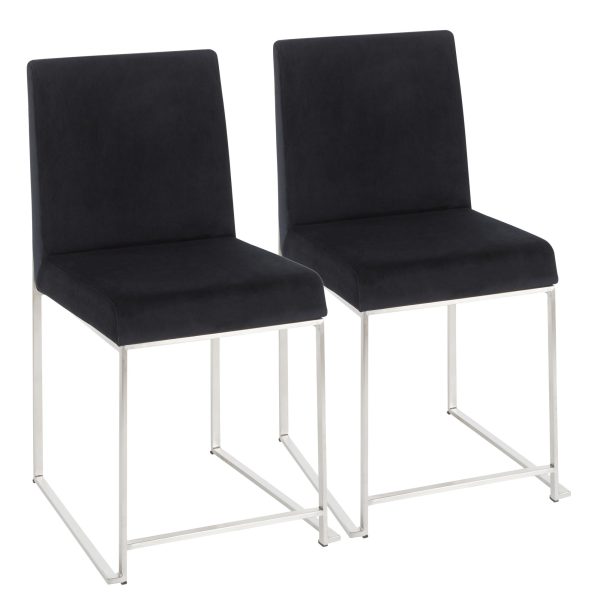 High Back Fuji Contemporary Black Velvet Dining Chairs Set of 2 3