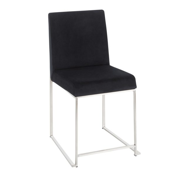 High Back Fuji Contemporary Black Velvet Dining Chairs Set of 2 4