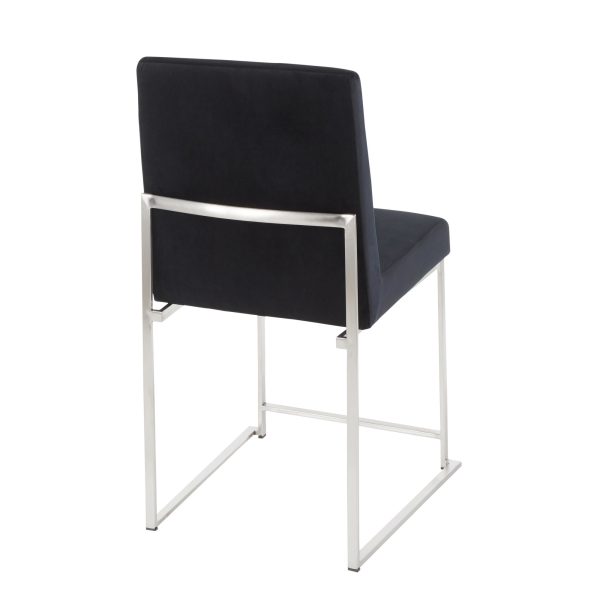 High Back Fuji Contemporary Black Velvet Dining Chairs Set of 2 6