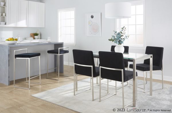 High Back Fuji Contemporary Black Velvet Dining Chairs Set of 2