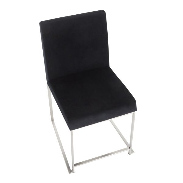 High Back Fuji Contemporary Black Velvet Dining Chairs Set of 2 9
