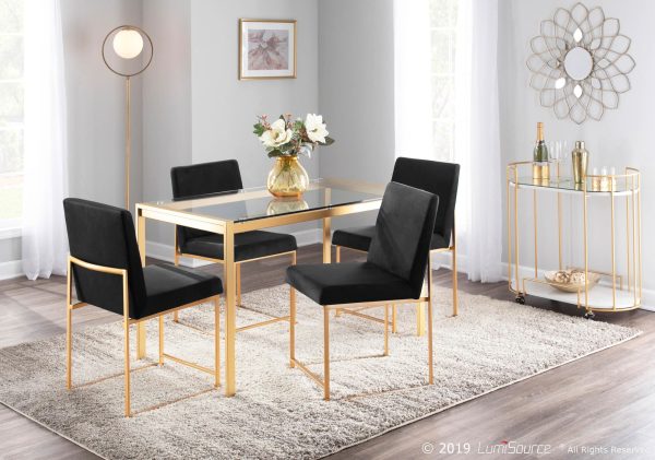 High Back Fuji Gold and Black Velvet Contemporary Chairs Set of 2 3