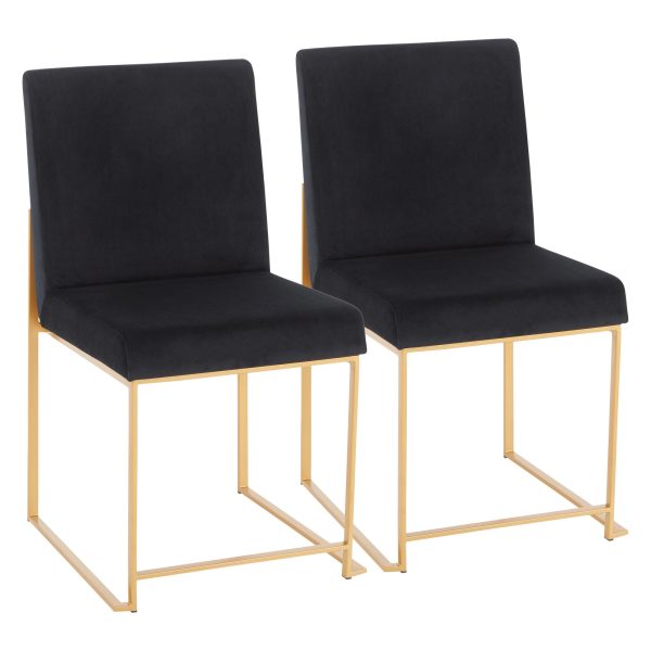 High Back Fuji Gold and Black Velvet Contemporary Chairs Set of 2 4