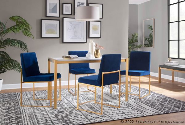 High Back Fuji Gold and Blue Velvet Contemporary Chairs Set of 2 1