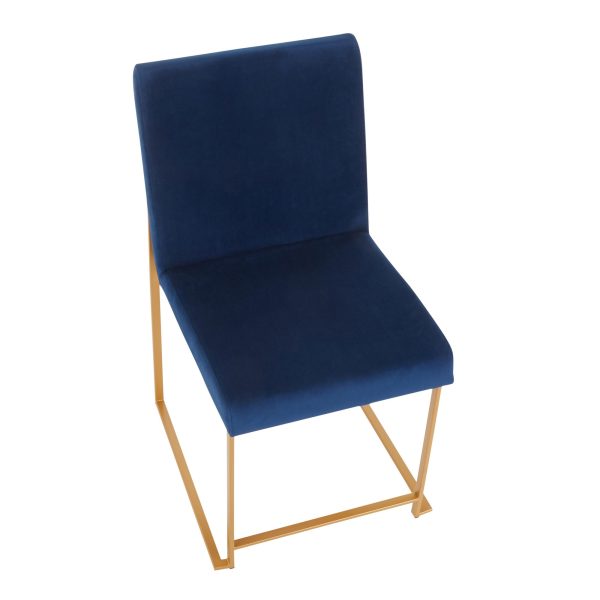 High Back Fuji Gold and Blue Velvet Contemporary Chairs Set of 2 10