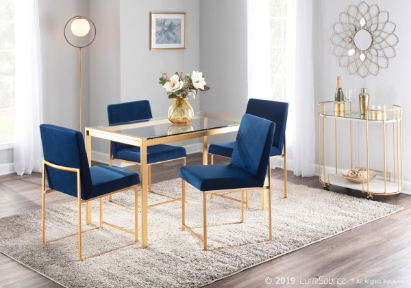 High Back Fuji Gold and Blue Velvet Contemporary Chairs Set of 2 3