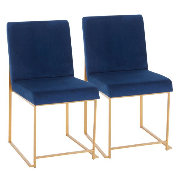 High Back Fuji Gold and Blue Velvet Contemporary Chairs Set of 2 4