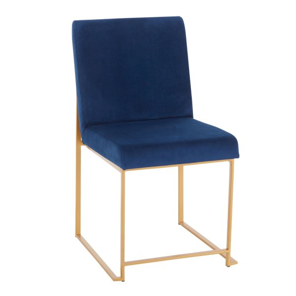 High Back Fuji Gold and Blue Velvet Contemporary Chairs Set of 2 5