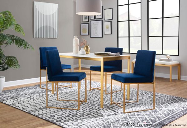 High Back Fuji Gold and Blue Velvet Contemporary Chairs Set of 2