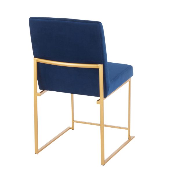 High Back Fuji Gold and Blue Velvet Contemporary Chairs Set of 2 7