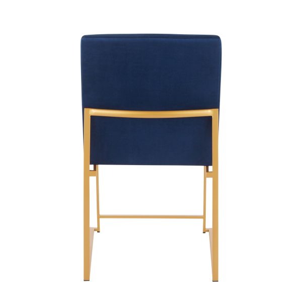 High Back Fuji Gold and Blue Velvet Contemporary Chairs Set of 2 8