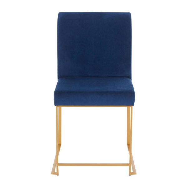 High Back Fuji Gold and Blue Velvet Contemporary Chairs Set of 2 9
