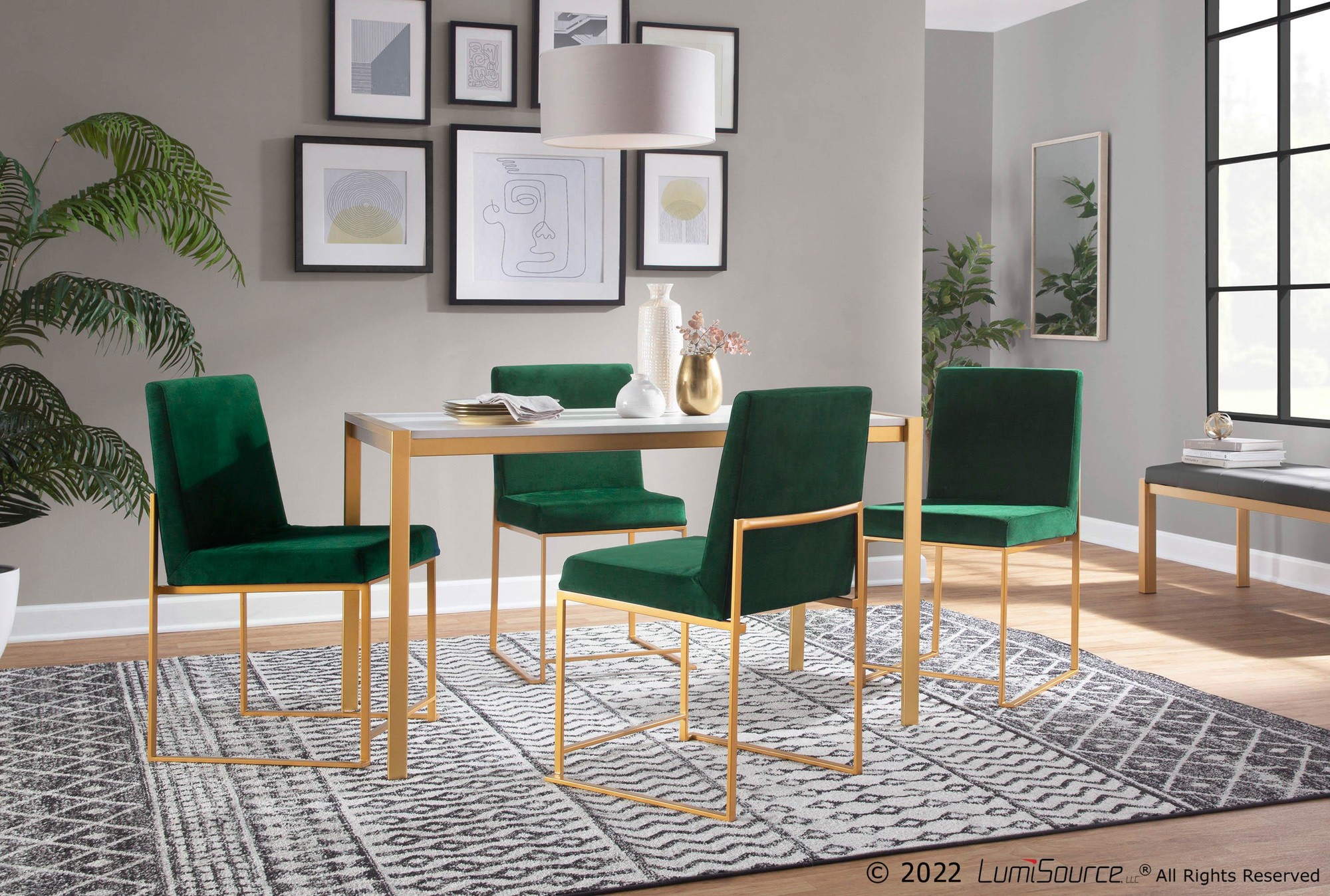 High Back Fuji Green Velvet Gold Contemporary Dining Chairs (Set of 2) 2 High Back Fuji Green Velvet Gold Contemporary Dining Chairs (Set of 2) - Image 2