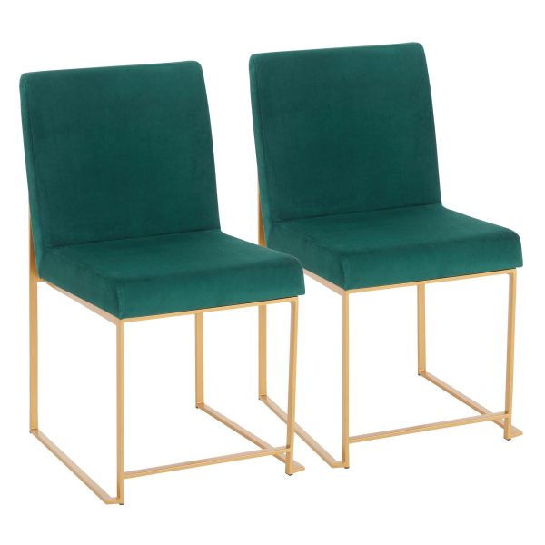 High Back Fuji Green Velvet Gold Contemporary Dining Chairs Set of 2 3